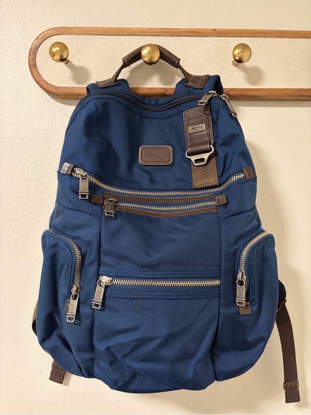 Tumi Alpha Bravo Navy Blue Nylon Backpack with Brown Trim